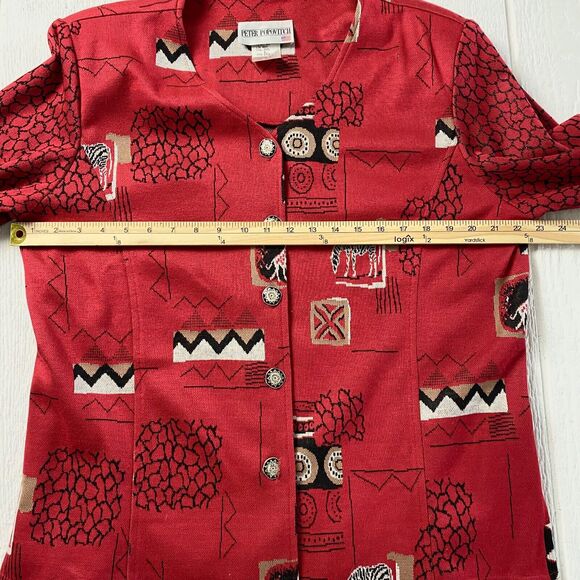 Peter Popovitch Cardigan Womens L Art to Wear Eccentric Zebra Safari Giraffe Red - Picture 14 of 16